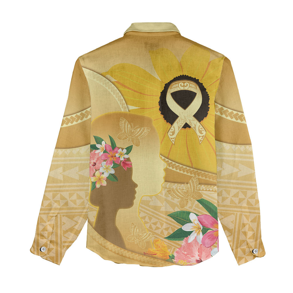 Polynesia Childhood Cancer Support Women Casual Shirt Be Bold Go Gold Polynesian Art