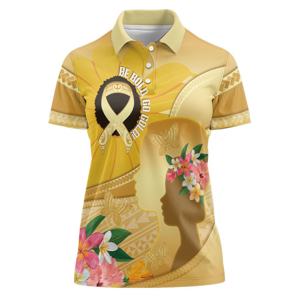 Polynesia Childhood Cancer Support Women Polo Shirt Be Bold Go Gold Polynesian Art