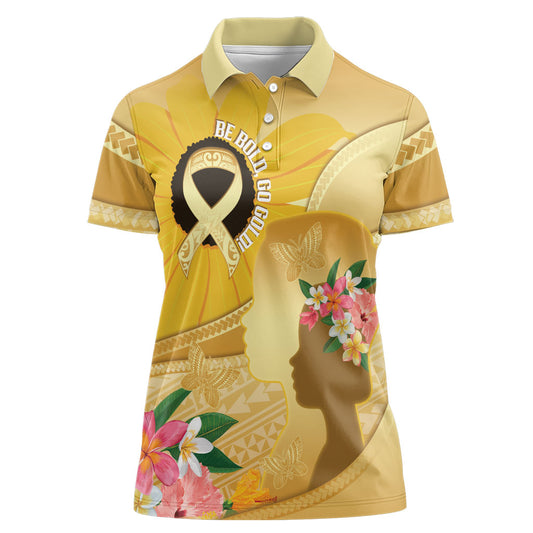 Polynesia Childhood Cancer Support Women Polo Shirt Be Bold Go Gold Polynesian Art