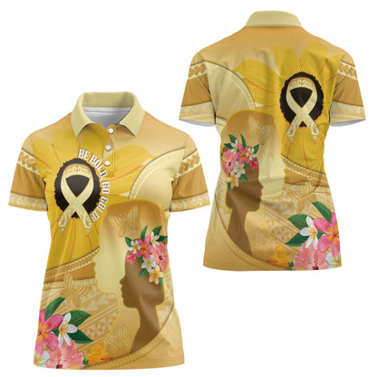 Polynesia Childhood Cancer Support Women Polo Shirt Be Bold Go Gold Polynesian Art