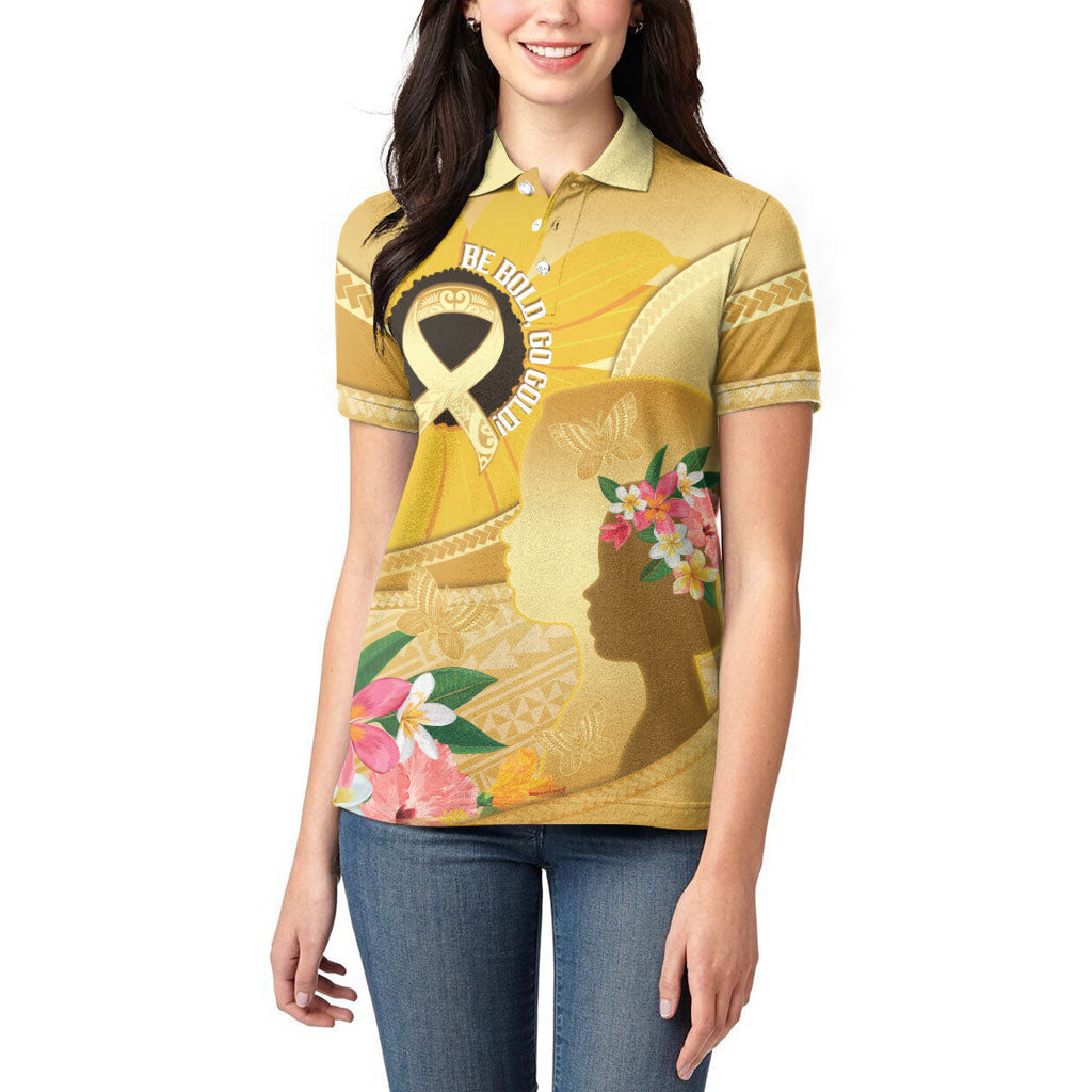 Polynesia Childhood Cancer Support Women Polo Shirt Be Bold Go Gold Polynesian Art