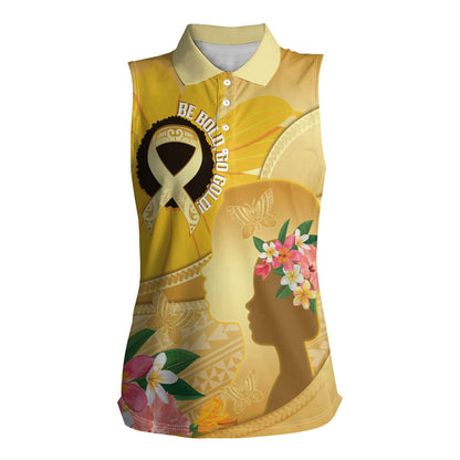 Polynesia Childhood Cancer Support Women Sleeveless Polo Shirt Be Bold Go Gold Polynesian Art