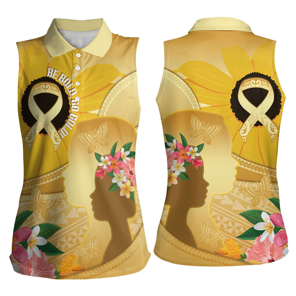 Polynesia Childhood Cancer Support Women Sleeveless Polo Shirt Be Bold Go Gold Polynesian Art