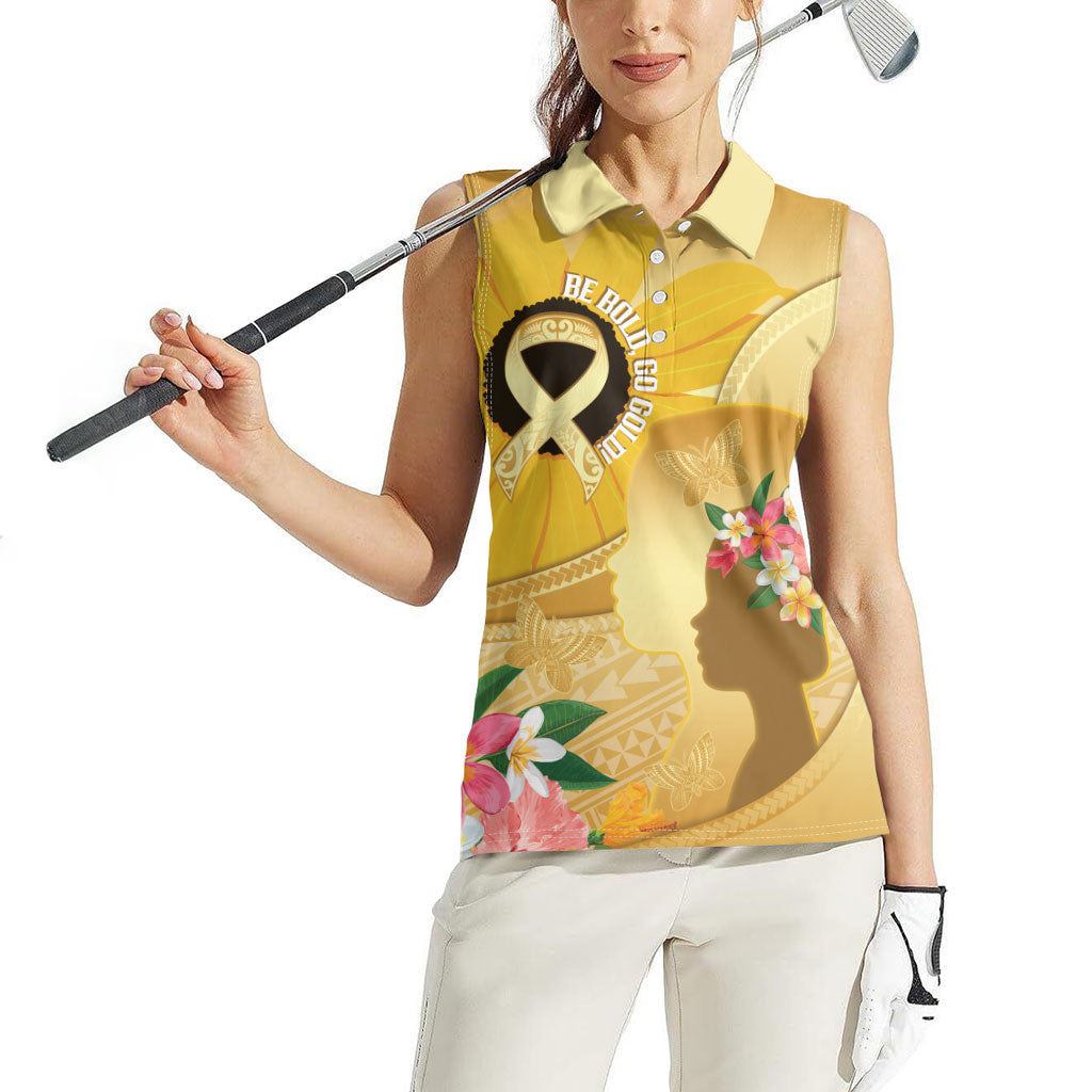 Polynesia Childhood Cancer Support Women Sleeveless Polo Shirt Be Bold Go Gold Polynesian Art
