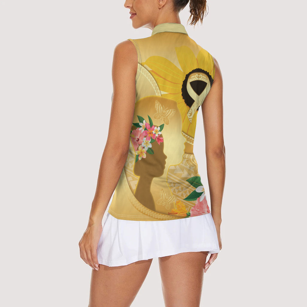 Polynesia Childhood Cancer Support Women Sleeveless Polo Shirt Be Bold Go Gold Polynesian Art