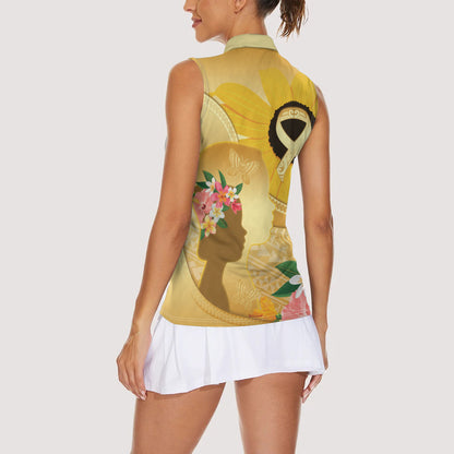 Polynesia Childhood Cancer Support Women Sleeveless Polo Shirt Be Bold Go Gold Polynesian Art