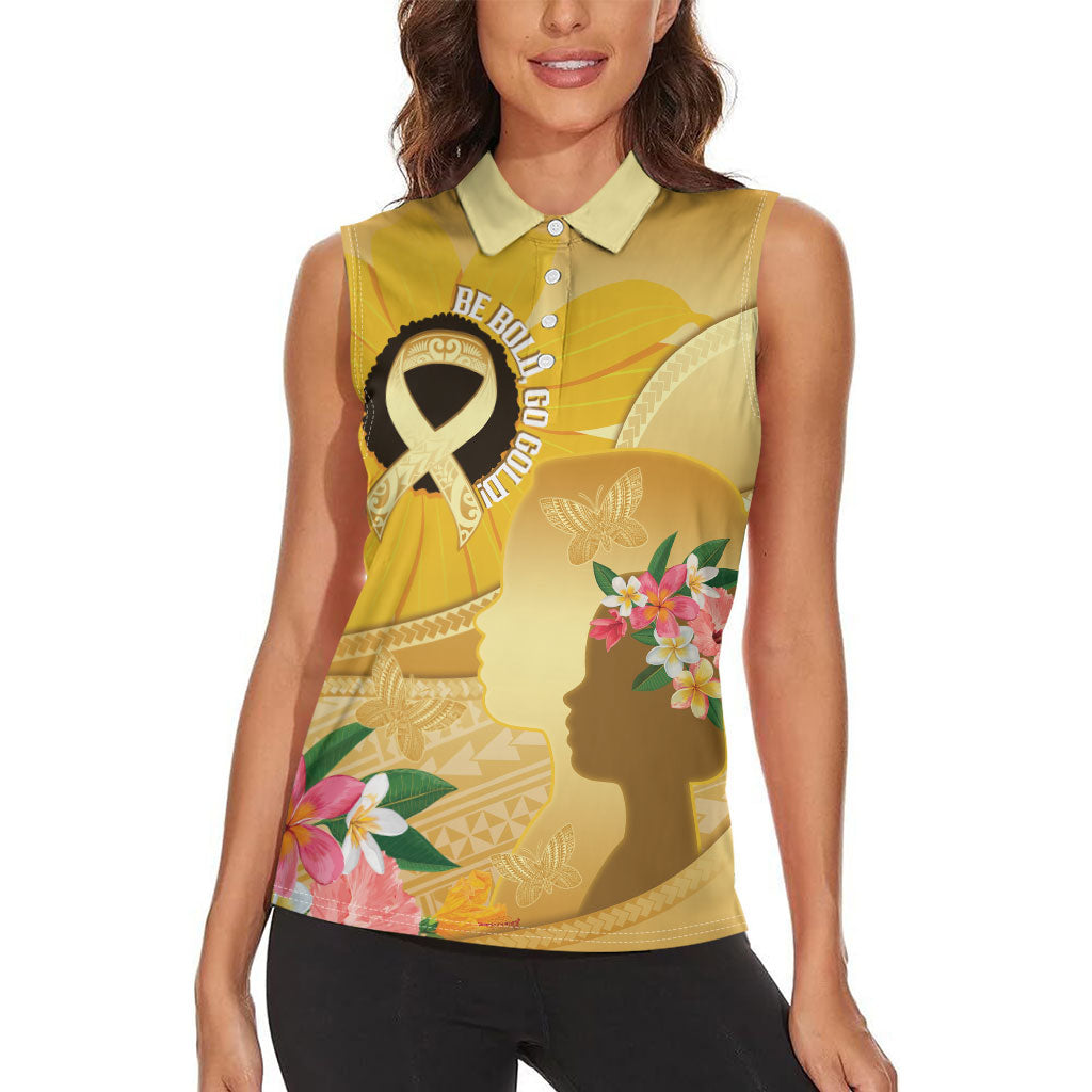 Polynesia Childhood Cancer Support Women Sleeveless Polo Shirt Be Bold Go Gold Polynesian Art
