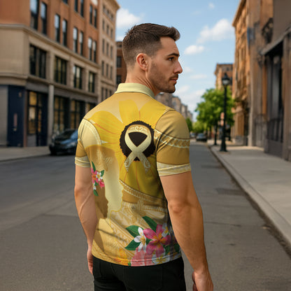 Polynesia Childhood Cancer Support Zipper Polo Shirt Be Bold Go Gold Polynesian Art