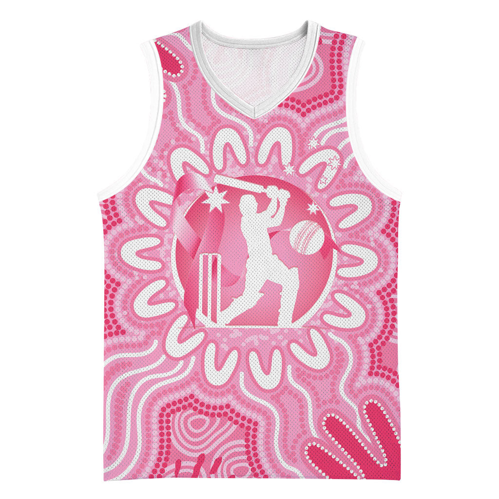 Australia Cricket Breast Cancer Personalised Basketball Jersey Pink Ribbon Aboriginal Art