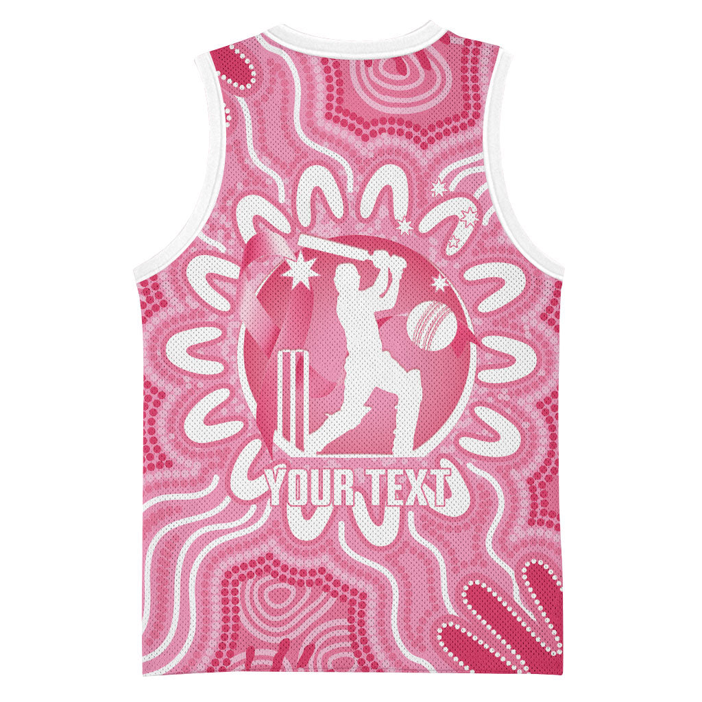Australia Cricket Breast Cancer Personalised Basketball Jersey Pink Ribbon Aboriginal Art