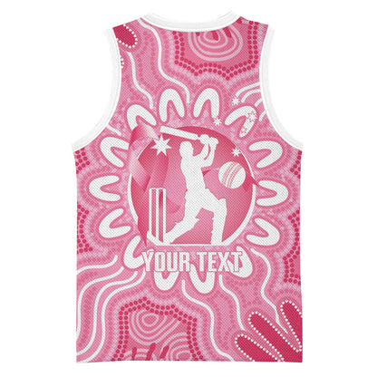 Australia Cricket Breast Cancer Personalised Basketball Jersey Pink Ribbon Aboriginal Art