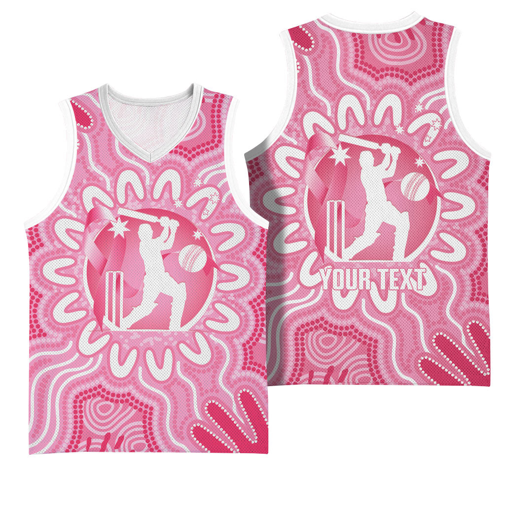 Australia Cricket Breast Cancer Personalised Basketball Jersey Pink Ribbon Aboriginal Art