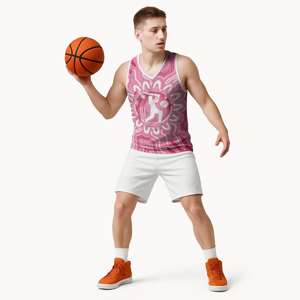 Australia Cricket Breast Cancer Personalised Basketball Jersey Pink Ribbon Aboriginal Art