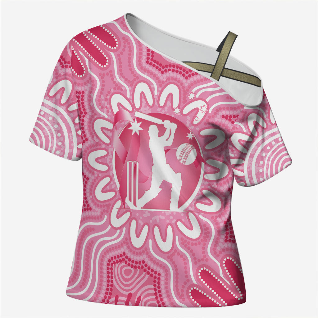 Australia Cricket Breast Cancer Personalised Cross Shoulder Shirt Pink Ribbon Aboriginal Art