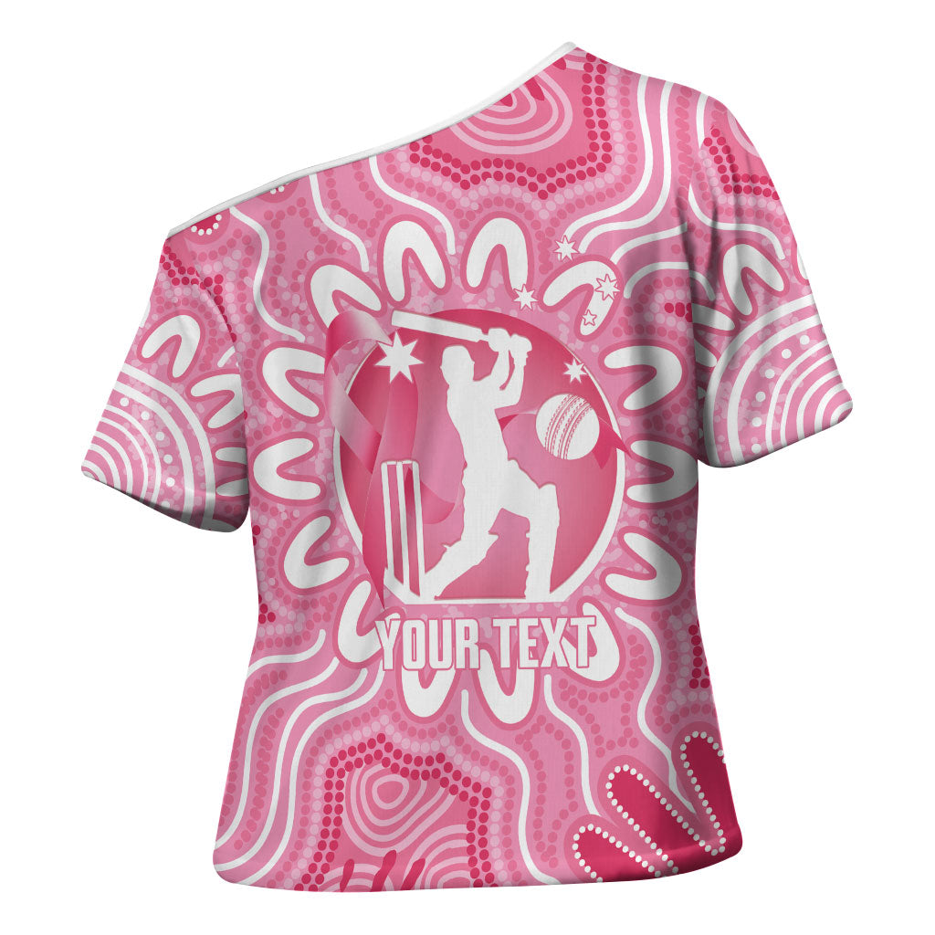 Australia Cricket Breast Cancer Personalised Cross Shoulder Shirt Pink Ribbon Aboriginal Art