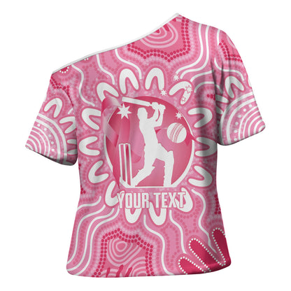 Australia Cricket Breast Cancer Personalised Cross Shoulder Shirt Pink Ribbon Aboriginal Art
