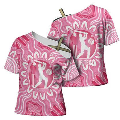 Australia Cricket Breast Cancer Personalised Cross Shoulder Shirt Pink Ribbon Aboriginal Art