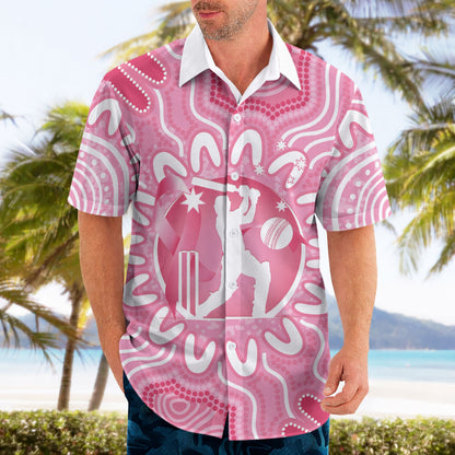 Australia Cricket Breast Cancer Personalised Hawaiian Shirt Pink Ribbon Aboriginal Art