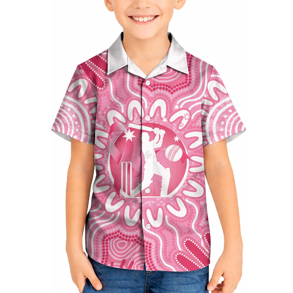 Australia Cricket Breast Cancer Personalised Kid Hawaiian Shirt Pink Ribbon Aboriginal Art