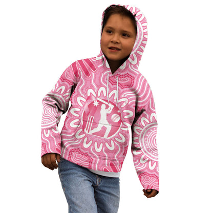 Australia Cricket Breast Cancer Personalised Kid Hoodie Pink Ribbon Aboriginal Art