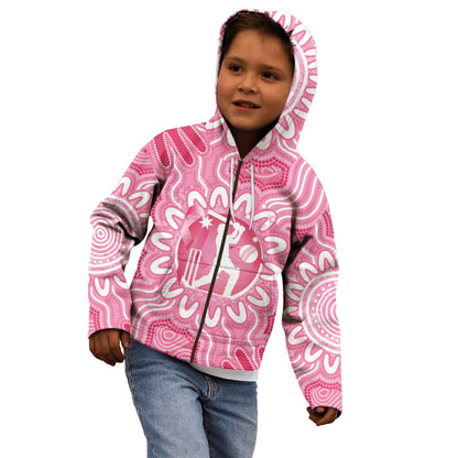 Australia Cricket Breast Cancer Personalised Kid Hoodie Pink Ribbon Aboriginal Art