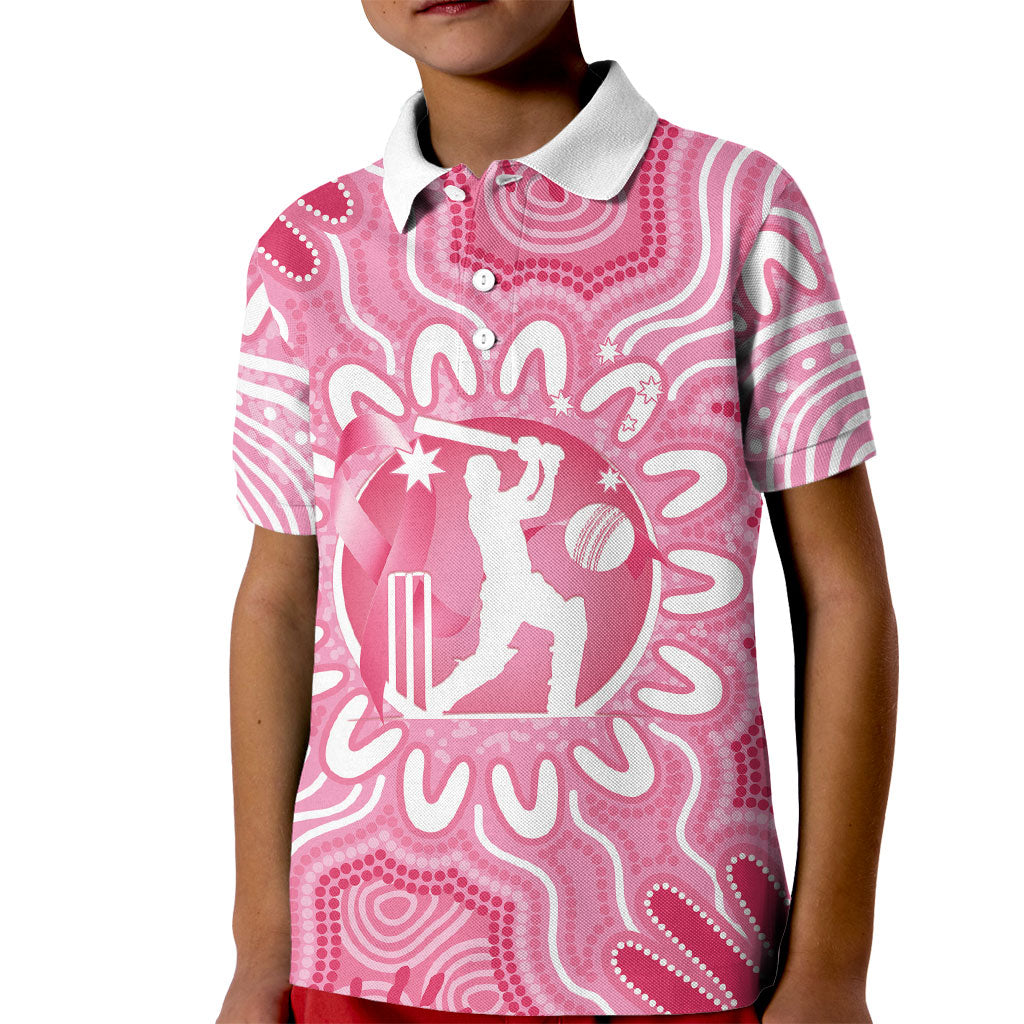 Australia Cricket Breast Cancer Personalised Kid Polo Shirt Pink Ribbon Aboriginal Art