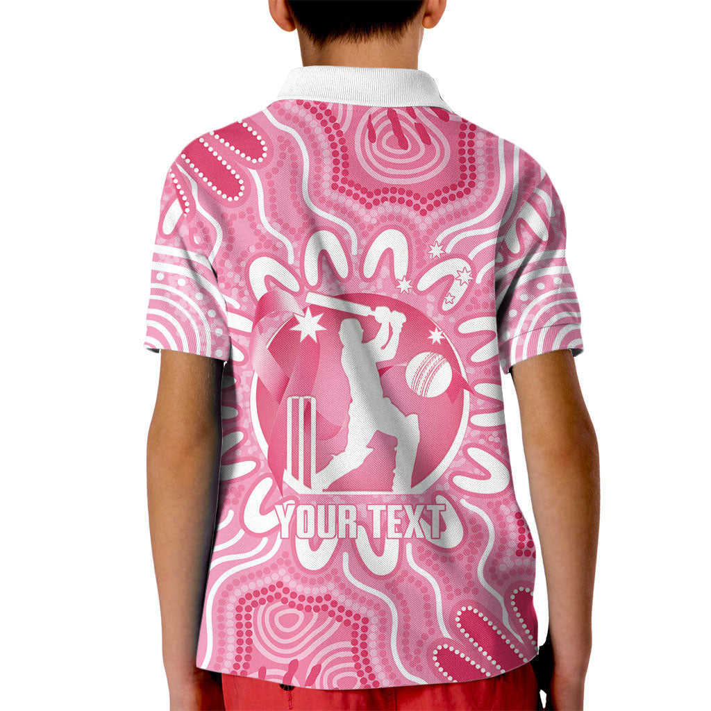 Australia Cricket Breast Cancer Personalised Kid Polo Shirt Pink Ribbon Aboriginal Art