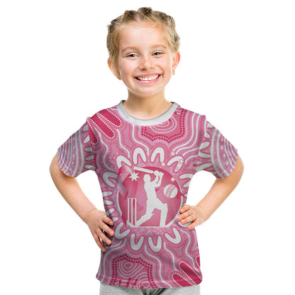 Australia Cricket Breast Cancer Personalised Kid T Shirt Pink Ribbon Aboriginal Art