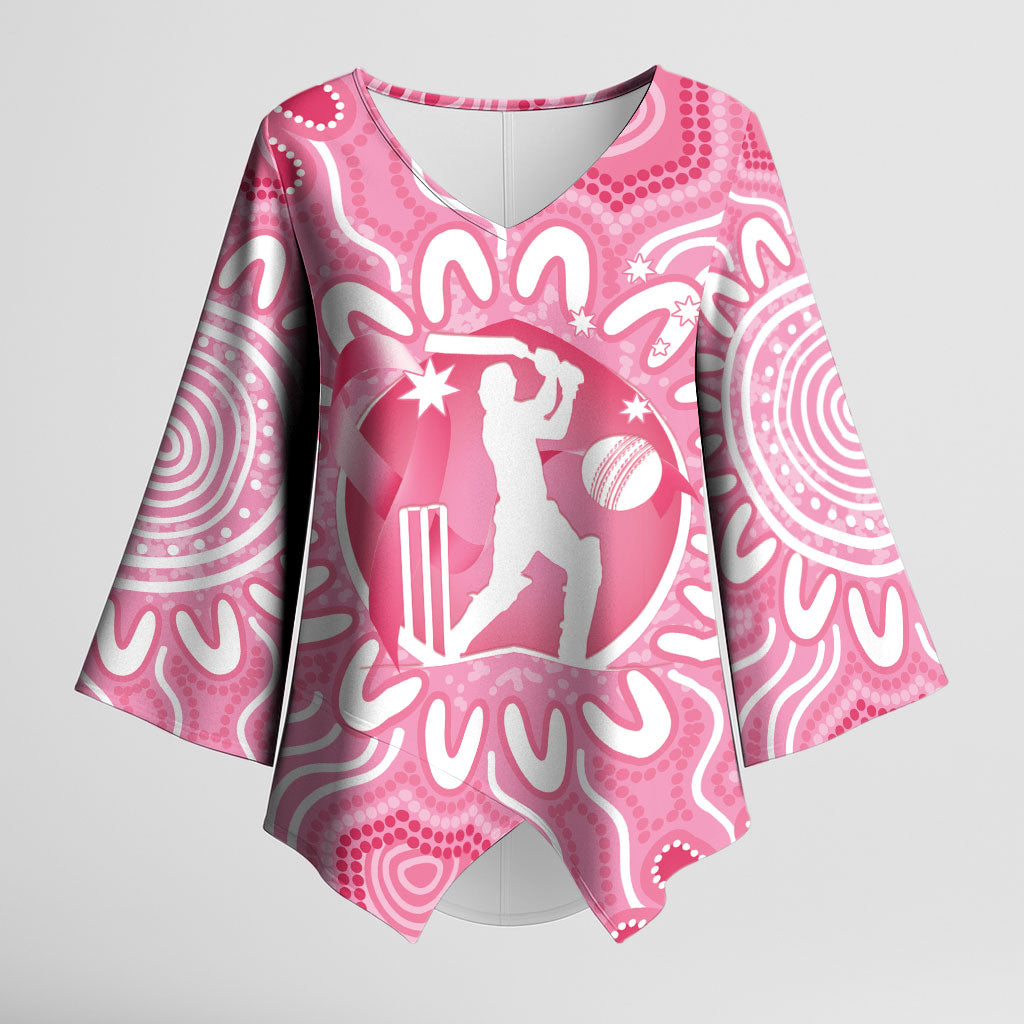 Australia Cricket Breast Cancer Personalised Kimono Sleeve Blouse Pink Ribbon Aboriginal Art