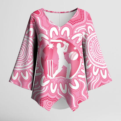 Australia Cricket Breast Cancer Personalised Kimono Sleeve Blouse Pink Ribbon Aboriginal Art