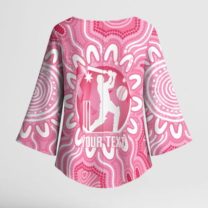 Australia Cricket Breast Cancer Personalised Kimono Sleeve Blouse Pink Ribbon Aboriginal Art