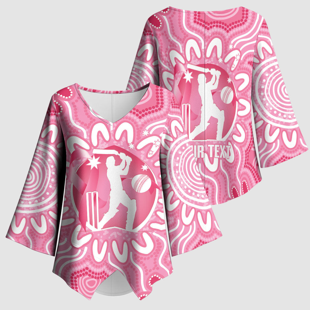 Australia Cricket Breast Cancer Personalised Kimono Sleeve Blouse Pink Ribbon Aboriginal Art