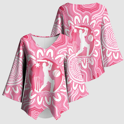 Australia Cricket Breast Cancer Personalised Kimono Sleeve Blouse Pink Ribbon Aboriginal Art