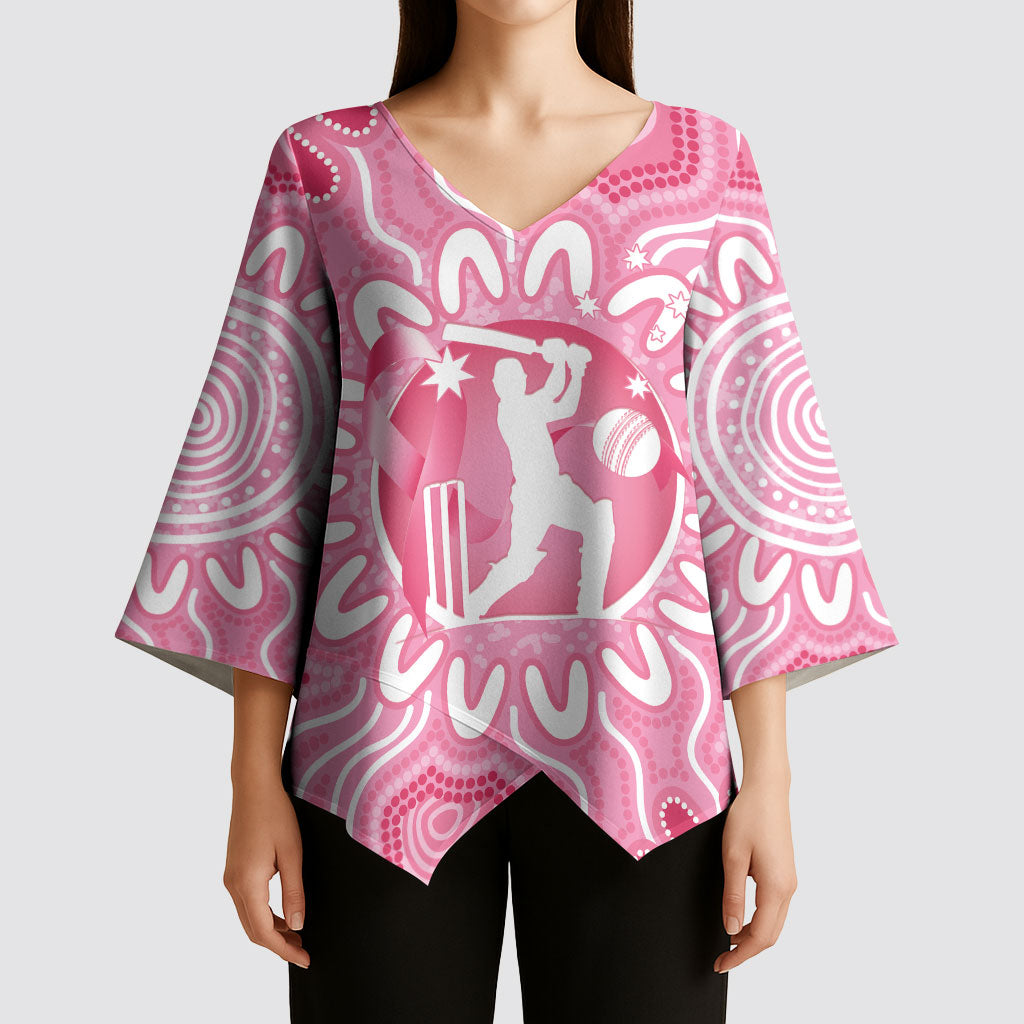 Australia Cricket Breast Cancer Personalised Kimono Sleeve Blouse Pink Ribbon Aboriginal Art