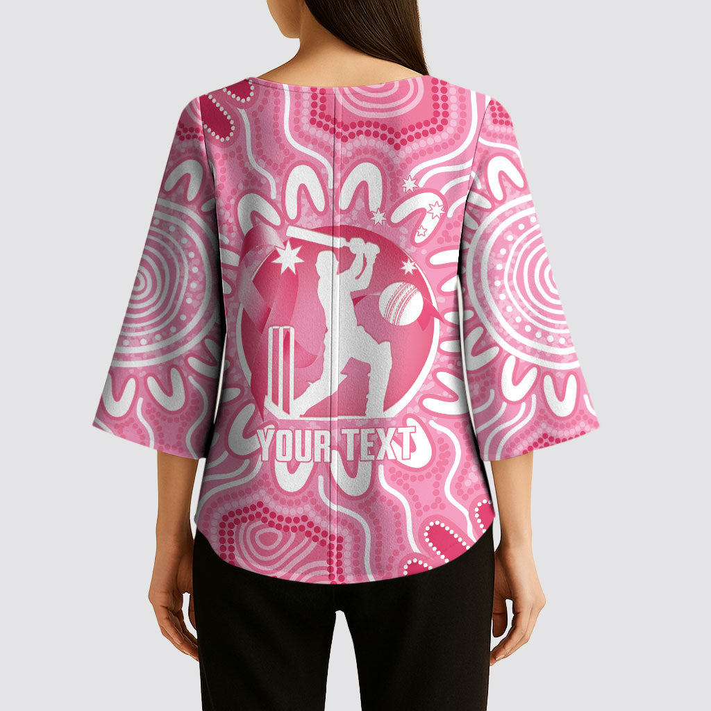 Australia Cricket Breast Cancer Personalised Kimono Sleeve Blouse Pink Ribbon Aboriginal Art