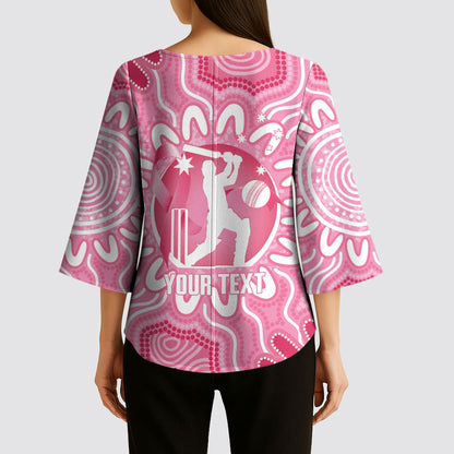 Australia Cricket Breast Cancer Personalised Kimono Sleeve Blouse Pink Ribbon Aboriginal Art