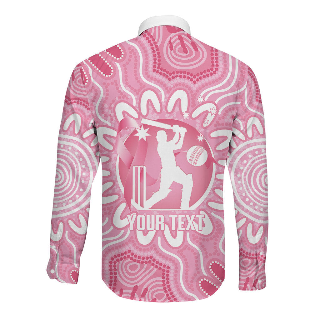 Australia Cricket Breast Cancer Personalised Long Sleeve Button Shirt Pink Ribbon Aboriginal Art