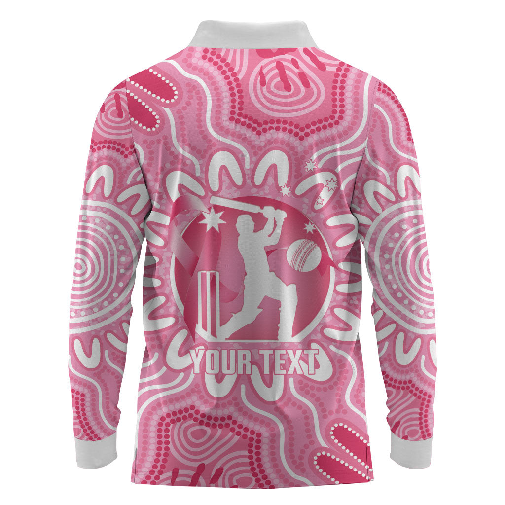 Australia Cricket Breast Cancer Personalised Long Sleeve Polo Shirt Pink Ribbon Aboriginal Art