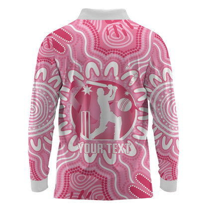 Australia Cricket Breast Cancer Personalised Long Sleeve Polo Shirt Pink Ribbon Aboriginal Art
