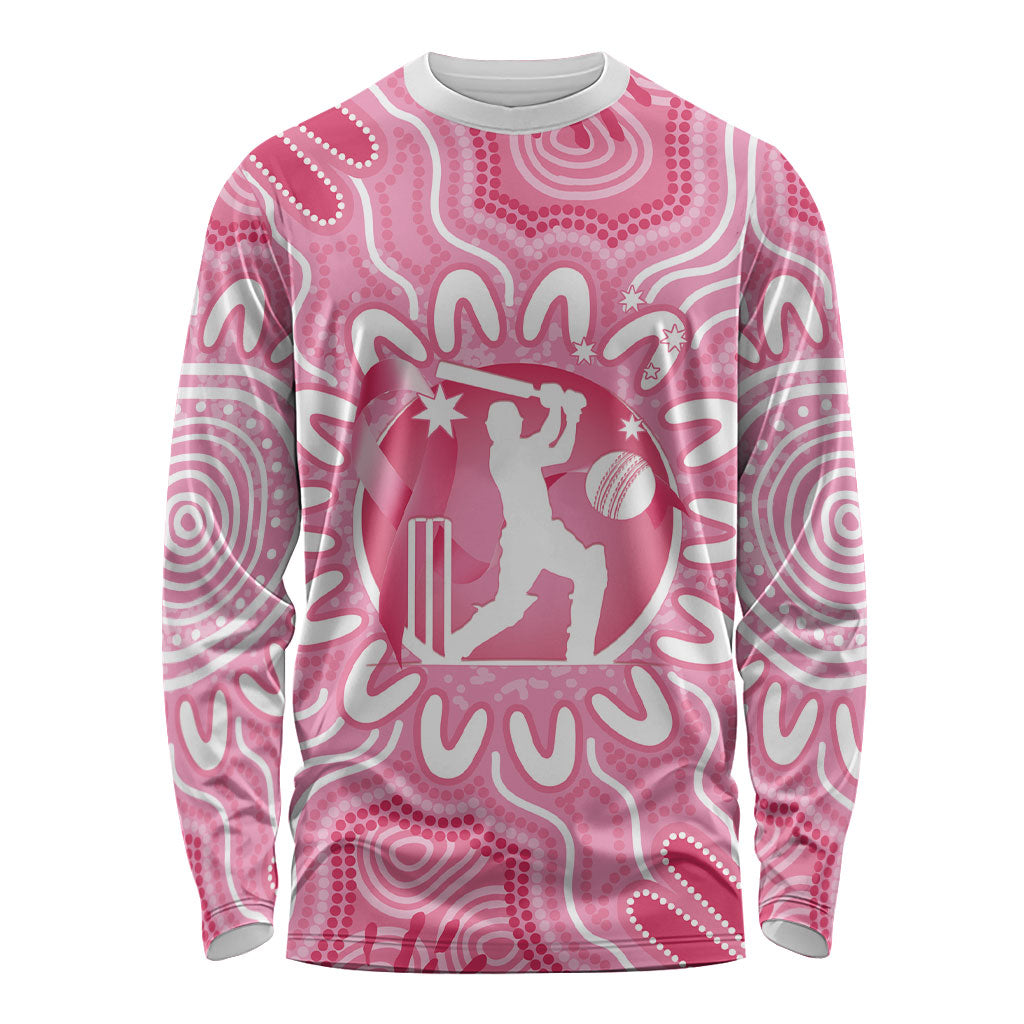 Australia Cricket Breast Cancer Personalised Long Sleeve Shirt Pink Ribbon Aboriginal Art