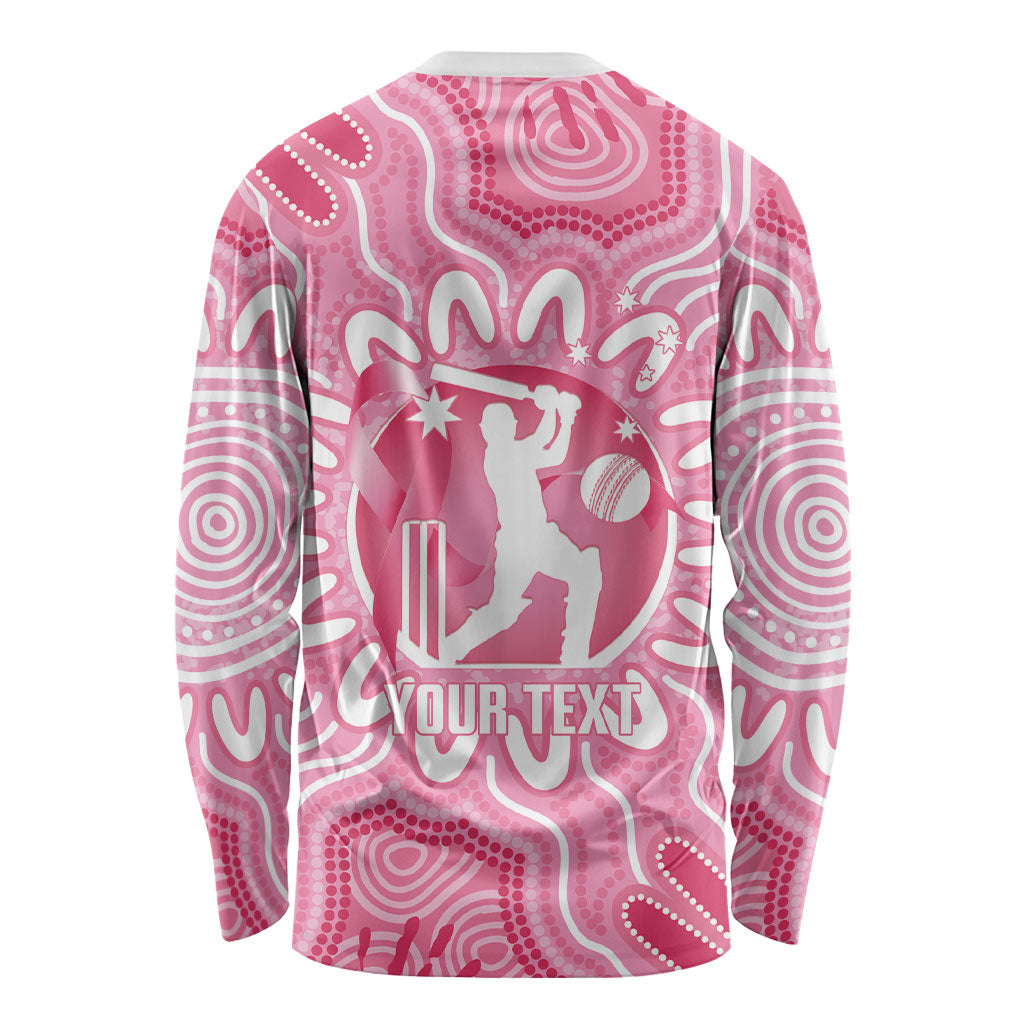 Australia Cricket Breast Cancer Personalised Long Sleeve Shirt Pink Ribbon Aboriginal Art