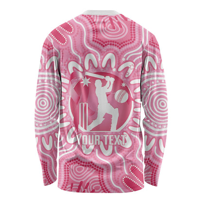Australia Cricket Breast Cancer Personalised Long Sleeve Shirt Pink Ribbon Aboriginal Art
