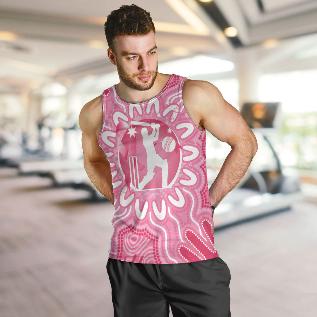 Australia Cricket Breast Cancer Personalised Men Tank Top Pink Ribbon Aboriginal Art