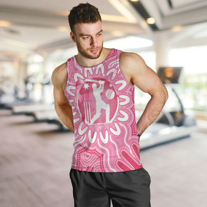 Australia Cricket Breast Cancer Personalised Men Tank Top Pink Ribbon Aboriginal Art