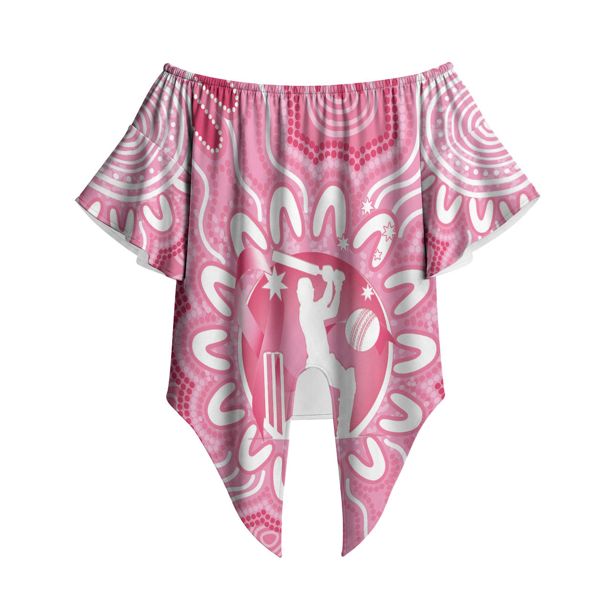 Australia Cricket Breast Cancer Personalised Off Shoulder Wrap Waist Top Pink Ribbon Aboriginal Art