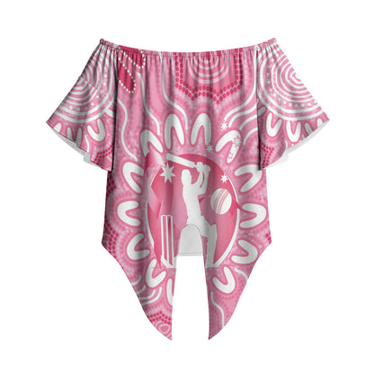 Australia Cricket Breast Cancer Personalised Off Shoulder Wrap Waist Top Pink Ribbon Aboriginal Art