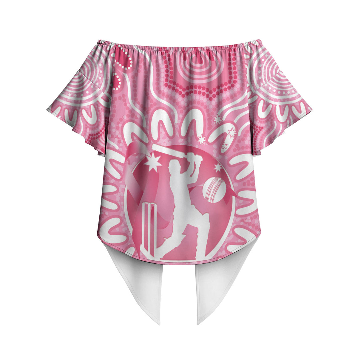 Australia Cricket Breast Cancer Personalised Off Shoulder Wrap Waist Top Pink Ribbon Aboriginal Art