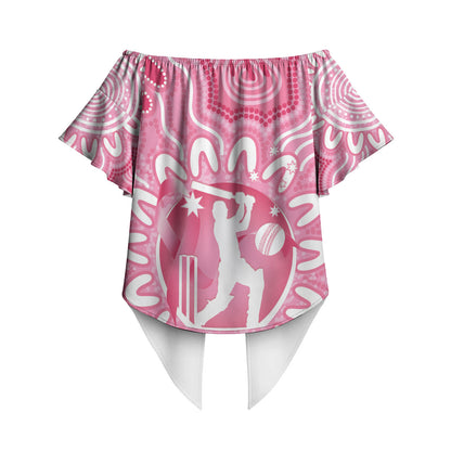 Australia Cricket Breast Cancer Personalised Off Shoulder Wrap Waist Top Pink Ribbon Aboriginal Art