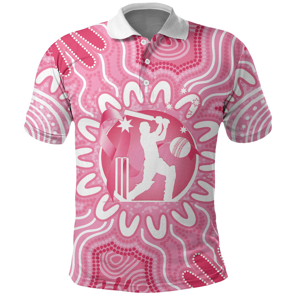 Australia Cricket Breast Cancer Personalised Polo Shirt Pink Ribbon Aboriginal Art