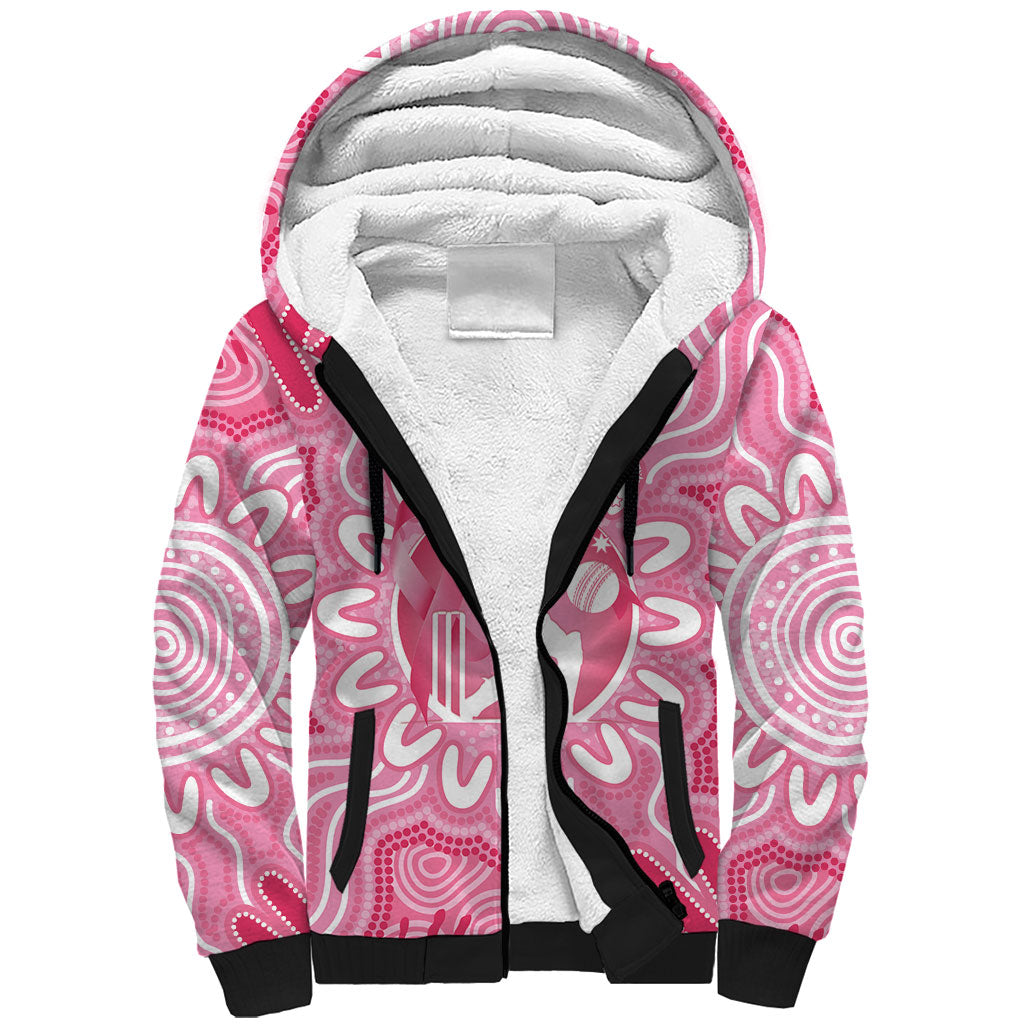Australia Cricket Breast Cancer Personalised Sherpa Hoodie Pink Ribbon Aboriginal Art